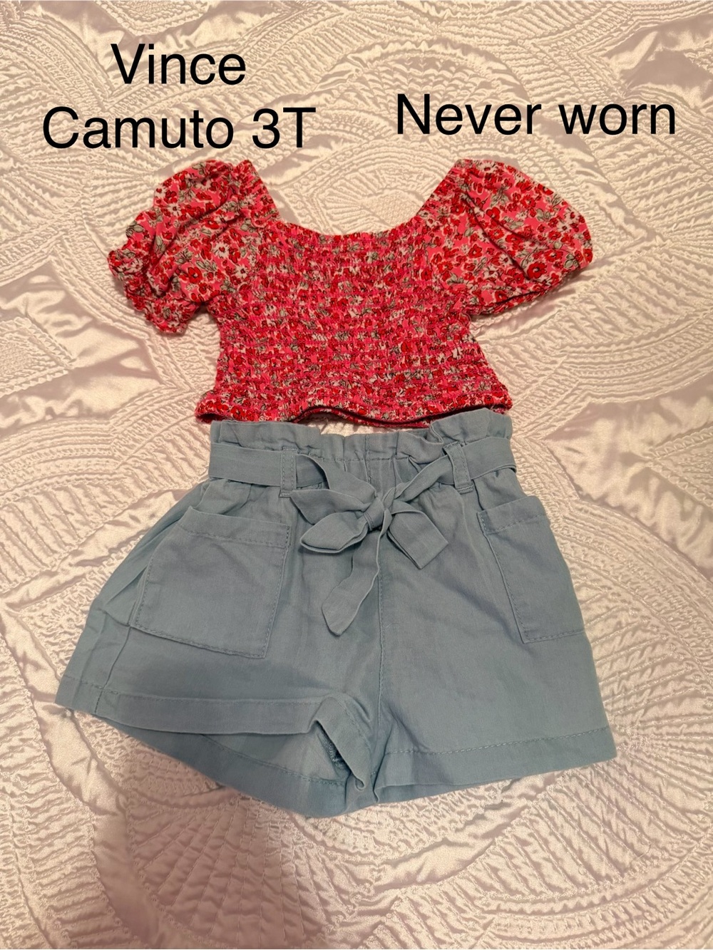 Vince Camuto Light Blue Paperbag Waist Shorts with Tie